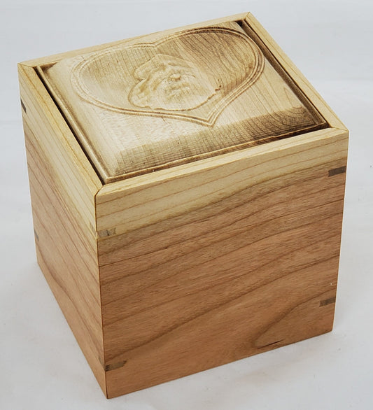 Cherry keepsake box or urn with a carved Shih-Tzu top cover